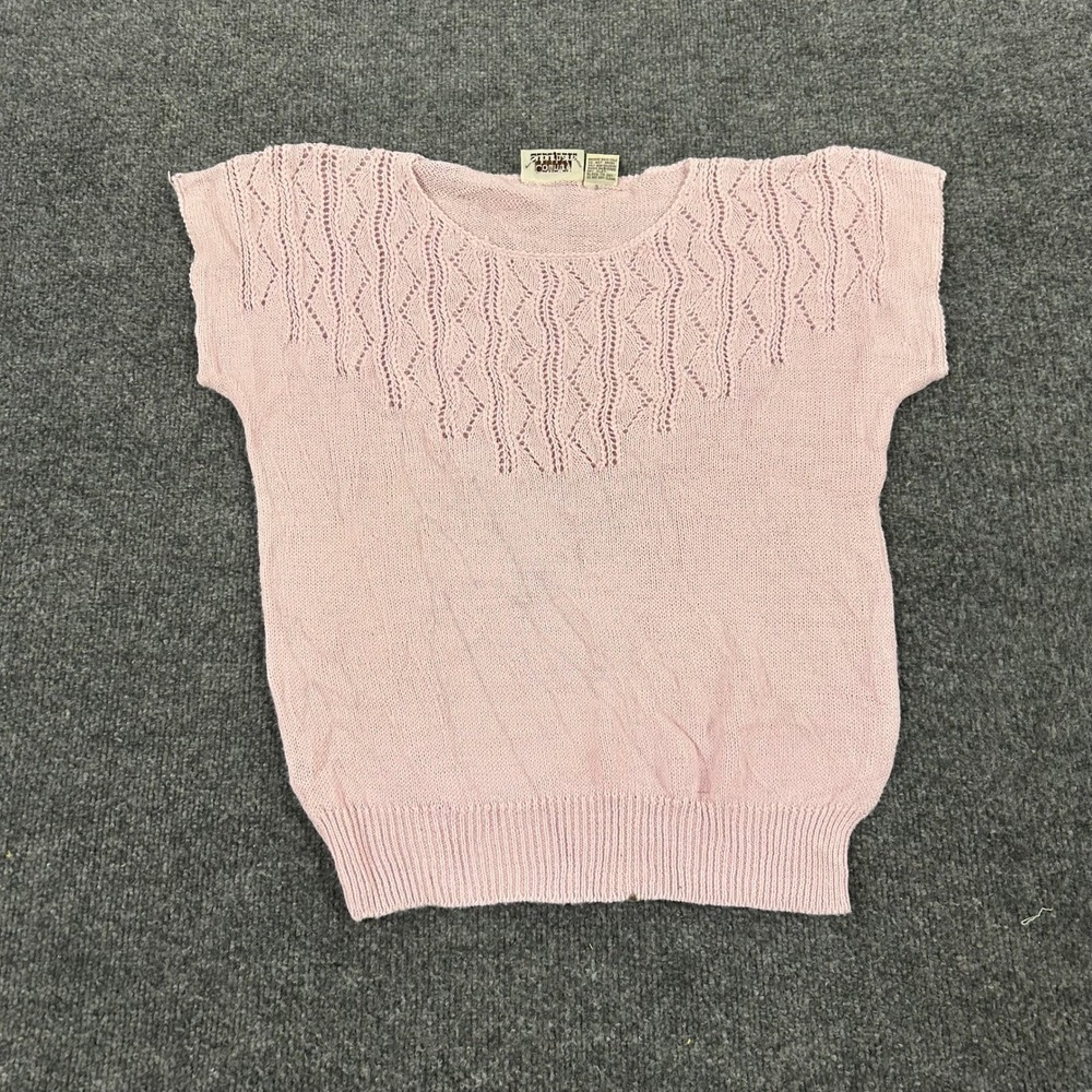Appropriate Behavior Knit Top Womens Size M Pink Pointelle Vintage Cap Sleeve